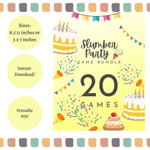 Slumber Party Games, tweens and teens sleepover party, birthday girl party games, printable PDF