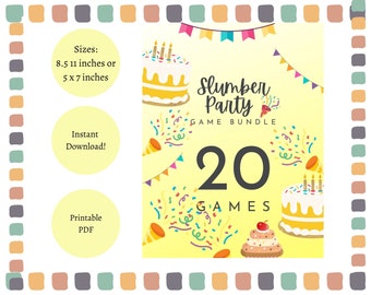 Slumber Party Games, tweens and teens sleepover party, birthday girl party games, printable PDF