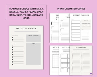 Planner Bundle, minimalist design, daily, weekly, monthly, yearly, personal organizer