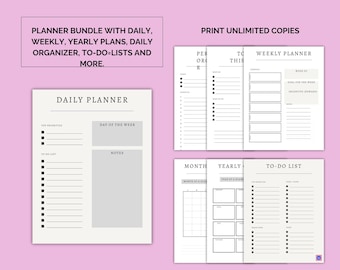 Planner Bundle, minimalist design, daily, weekly, monthly, yearly, personal organizer