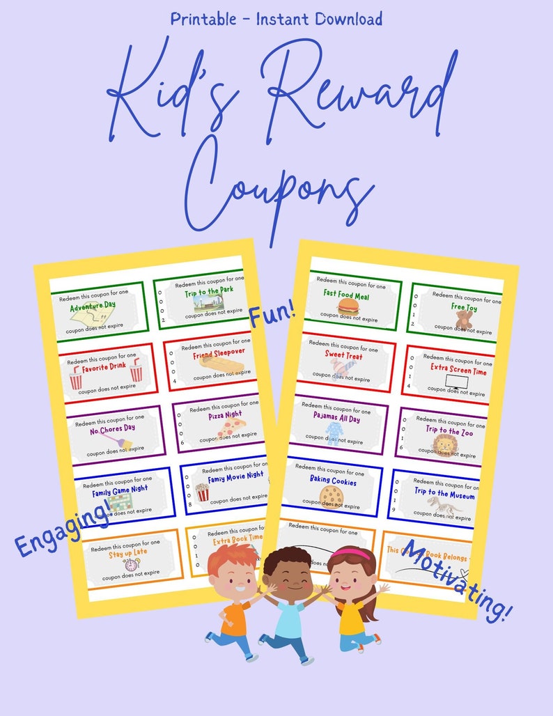 Kids Reward Coupons Printable, Reward coupon booklet, reward tickets for children, kids gift idea image 1