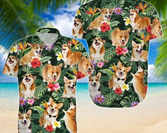 Corgi Hawaiian Shirt, Corgi Shirt, Corgi Beach Shirt, Corgi Button Shirt, Corgi Man Shorts, Swim Shorts, Funny Corgi Shirt, Button Up Shirt