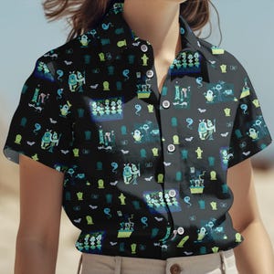 Vintage Disney Haunted Mansion Hawaii Shirt, Welcome Foolish Mortals Button Shirt, Disney Halloween Gift