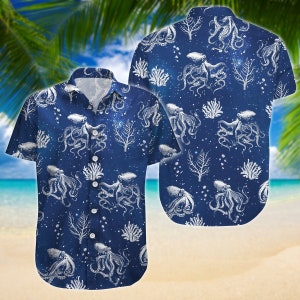 Octopus Button Shirt, Sea Octopus Shirt, Octopus Button Up Shirt, Octopus Lover Shirt, Animal Shirt, Hawaiian Shirt, Bachelor Party Shirt