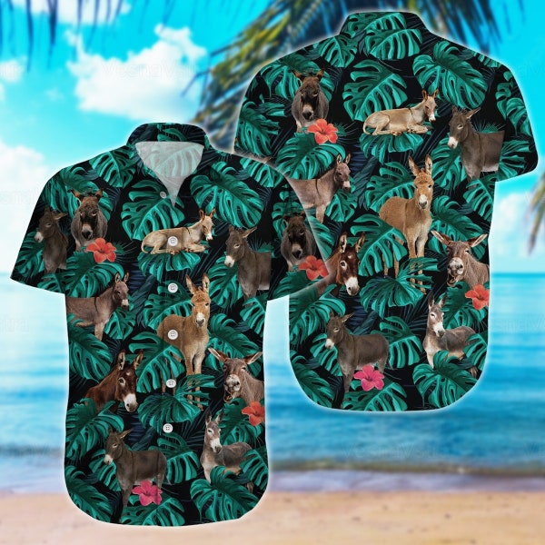 Chemise hawaïenne d’âne, shorts d’âne, chemise de plage d’âne, chemise d’âne pour hommes, chemise boutonnée, chemise d’été d’âne, chemise de vacances