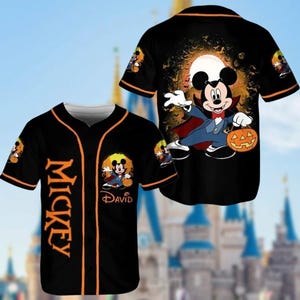 Koszulka baseballowa Myszki Miki na Halloween, koszulka z dynią na Halloween, koszulka baseballowa z upiornym sezonem, koszulka Disney na Halloween
