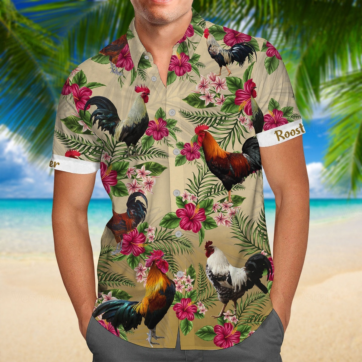 Rooster Hawaiian Shirt, Rooster Shirt For Men, Chicken Hawaii Shirt, Button Up Shirt, Rooster Shirt, Floral Hawaii Shirt, Farm Life Shirt