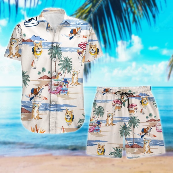 Corgi Hawaiian Shirt, Corgi Shirts For Men, Corgi Shorts Men, Corgi Beach Shirt, Corgi Button Up Shirt, Corgi Shirt Women, Corgi Lover Gift