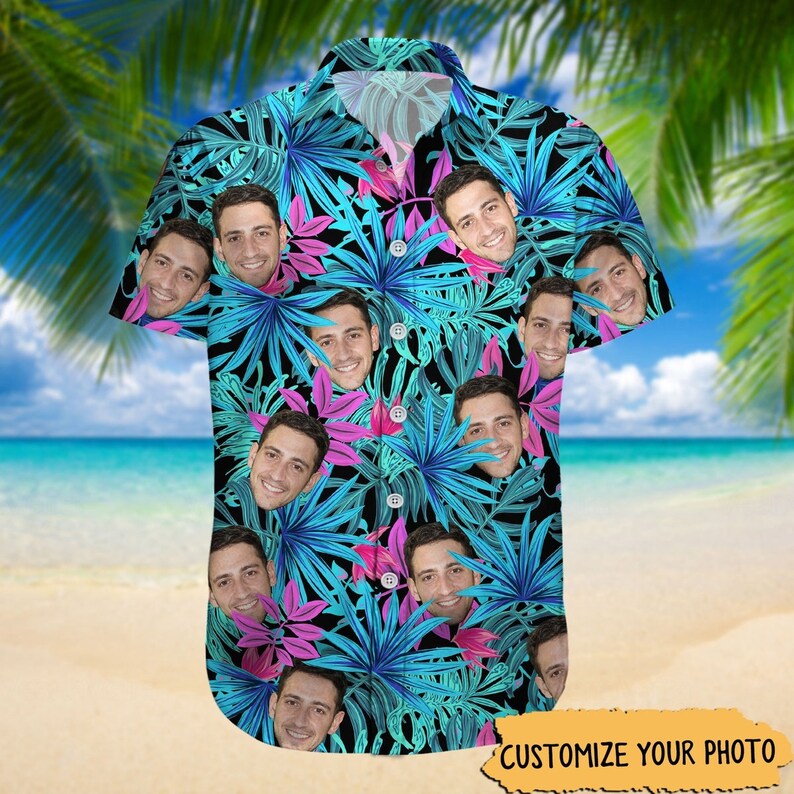 Custom Face Hawaiian Shirt For Men - Personalized Photo/ Picture Button Up - Stretch Polyester, Summer & Beach Shirt - View #7