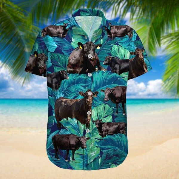 Black Angus Cow Cattle Hawaiian Shirt, Angus Cow Shirt, Cow Hawaiian Shirt, Cattle Tropical Shirt, Button Up Shirt, Gift For Farmer