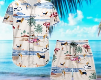 Beagle Hawaiiaans shirt, korte broek heren, Beagle shirt, Beagle geschenken, Beagle strand shirt, button up shirt, shirt met korte mouwen, vakantie shirt