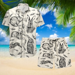 Bunny Rabbit Shirt, Rabbit Button Shirt, Rabbit Man Shorts, Nature Lover Shirt, Cute Bunny Shirt, Tropical Shirt, Bachelor Party Shirt