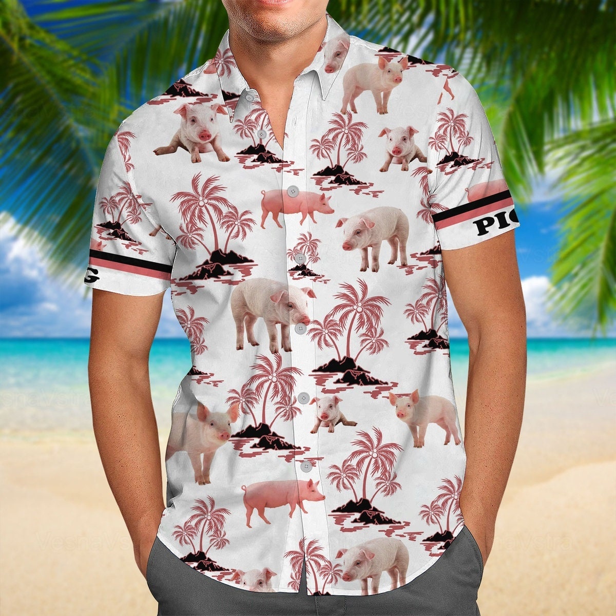 Pig Hawaiian Shirt, Pig Shirt Men, Funny Pig Shirt, Button Up Shirt, Pig Farm Shirt, Pig Button Shirt, Pig Summer Shirt, Pig Lover Shirt