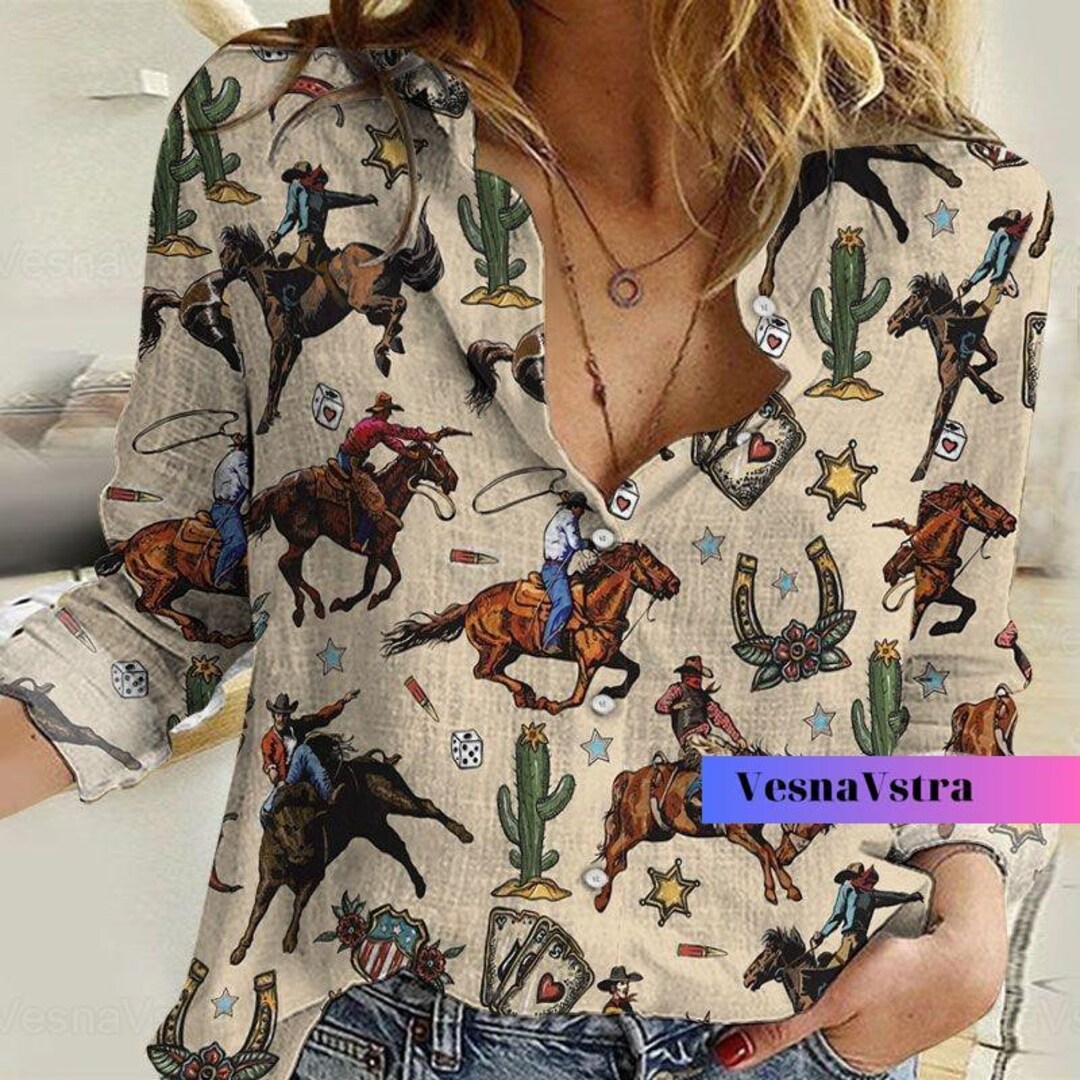 Women's Riding Style “Horse is my spirit animal” Print Long Sleeve Casual Shirt main image 1