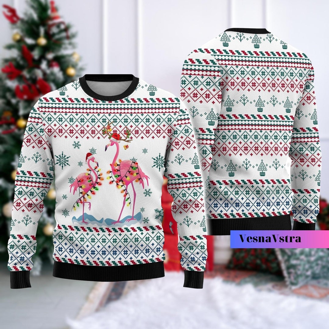 Christmas Flamingo Christmas Sweater, Flamingo Ugly Sweater, Holiday