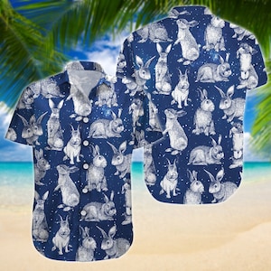 Bunny Rabbit Button Shirt, Button Up Shirt, Cute Bunny Shirt, Rabbit 3D All Over Print Shirt, Rabbit Tropical Shirt, Bachelor Party Shirt