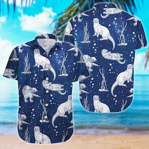 Cute Otter Button Shirt, Sea Otter Shirt, Otter Beach Shirt, Mens Button Up Shirt, Otter Shirt, Otter Tropical Shirt, Bachelor Party Shirt
