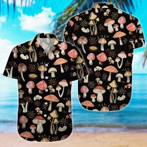 Pilz Knopf Shirt, Pilz Shirt, Pilz Strand Shirt, Botanische Shirt, Button Up Shirt, Cottagecore Shirt, Natur Liebhaber Shirt
