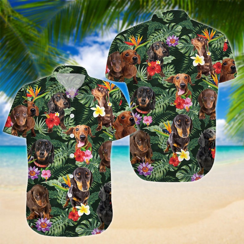 Dachshund camisa hawaiana/pantalones cortos de hombre, camisa de playa