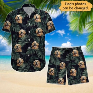 Custom Pet Face Button Shirt, Custom Button Dog Shirt, Custom Hawaiian Shirt With Face, Custom Dog Cat Face Shorts, Dog Hawaii Shirt