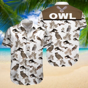 Owl Shirt, Owl Hawaiian Shirt, Funny Owl Bird Shirt, Button Up Shirt, Owl Beach Shirt, Honeymoon Shirt, Owl Lover Shirt