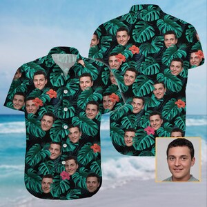 Custom Photo Hawaiian Shirt, Hawaiian Shirt With Face, Pets Face Button Up Shirt, Tropical Pattern Button Shirt, Gift For Him