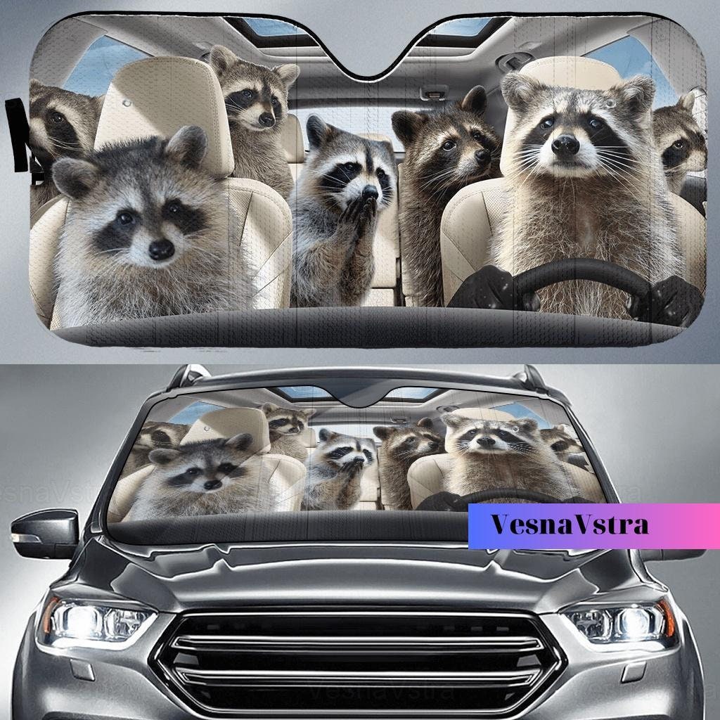 racoon Raccoon Family Car Sunshade, Raccoon Car Decoration, Car