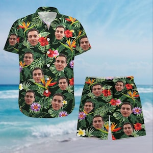 Custom Hawaiian Shirt With Photo, Custom Face Button Up Shirt, Vacation Tropical Pattern Shirt For Men Women, Summer Gifts