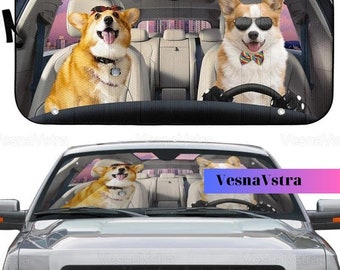 Corgi Couple Car Sunshade, Corgi Car Decoration, Corgi Windshield Sunshade, Corgi Auto Sunshade, Couple Gift, Corgi Car Windshield