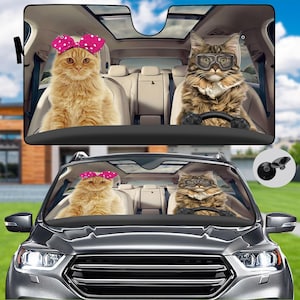 Cat Couple Car Sunshade, Animal Auto Sunshade, Cat Mom Car Windshield, Pets Lover Sun Visor Protector, Summer Gift For Him