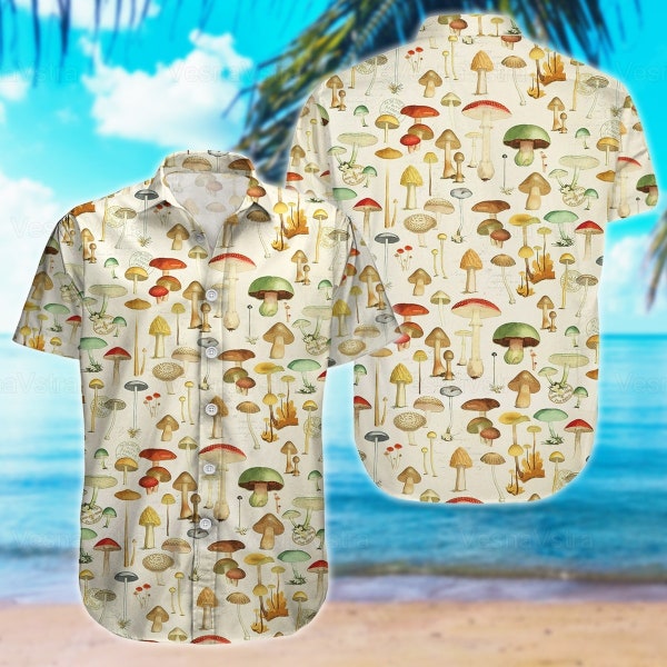 Mushroom Shirt, Mushroom Hawaiian Shirt, Mushroom Man Shorts, Botanical Shirt, Nature Shirt, Button Up Shirt, Adventure Shirt