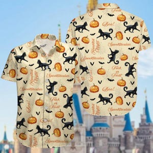 Black Cat Button Shirt, Halloween Cat Shirt, Spooky Cat Mom Shirt, Cat Hawaiian Shirt, Halloween Button Up Shirt, Halloween Fall Shirt