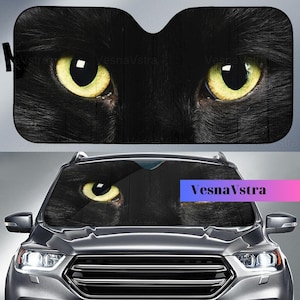 Black Cat Eyes Auto Sun Shades, Black Cat Car Sunshade, Funny Cat Car Sun Shade, Car Sun Protector, Sun Visor Car, Cat Car Decor
