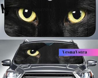 Black Cat Eyes Auto Sun Shades, Black Cat Car Sunshade, Funny Cat Car Sun Shade, Car Sun Protector, Sun Visor Car, Cat Car Decor