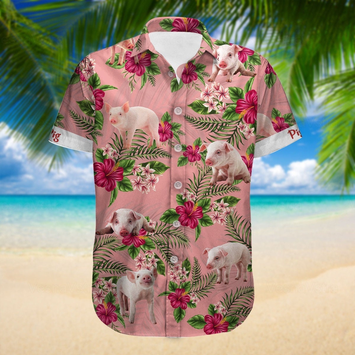 Pig Hawaii Shirt, Pig Shirt, Button Up Shirt, Pig Shirts For Women, Pig Lover Shirt, Pig Beach Shirt, Flower Pig Shirt, Farm Life Shirt