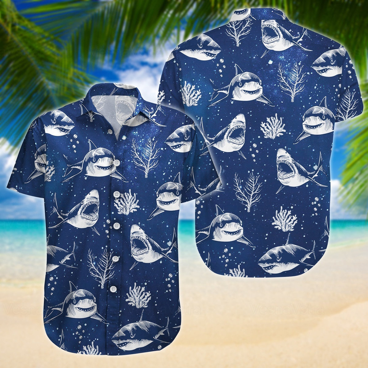 Shark Button Shirt Men, Funny Shark Shirt, Beach Hawaii