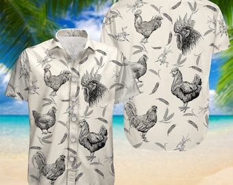 Chicken Button Shirt/Man Shorts, Rooster Shirt, Chicken Shirt For Women, Mens Button Up Shirt, Beach Shorts, Farm Shirt, Chicken Lover Shirt