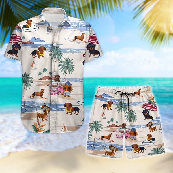Dachshund Hawaiian Shirt, Dachshund Shorts, Dachshund Shirt Men, Dachshund Beach Shirt, Button Up Shirt, Summer Shirt, Dachshund Gift