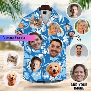 Custom Multiple Faces Hawaiian Shirt, Custom Dog Cat Face Shirt, Family Hawaiian Shirt For Men Women, Custom Family Shirt With Faces