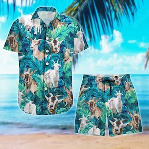 Goat Shirt, Goat Button Shirt, Goat Shorts Men, Bachelor Party Shirt, Button Up Shirt, Farm Hawaiian Shirt, Vacation Family Travel Shirt