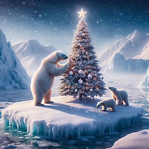 Polar Bear Christmas Tree  tile trivet / table art