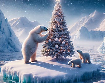 Polar Bear Christmas Tree  tile trivet / table art