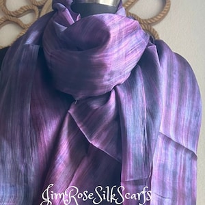 Hand Painted Mulberry Silk Scarf Purple Ombre Boho Art Handmade Long Scarf Design Birthday Gift Lightweight Scarf Free Shipping Gift Box