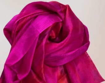 Hobo Silk Scarf Fuchsia Pink Scarf 100% Silk Scarves Hot Pink Ombre Silk Scarf Marbling Scarf Hand Painting Scarf Birthday Gift for Women