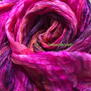 Handwoven Mulberry Silk Scarf: Pink Fuchsia Gray Ombre Hobo Style