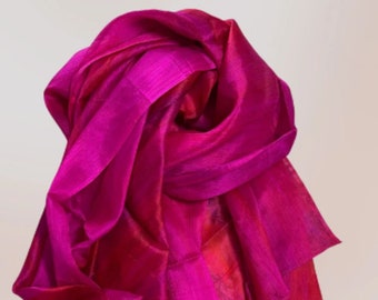 Mother&#39;s Day Gift 100% Silk Scarf Hot Pink and Red Ombre Scarf for Women Handmade with Love Crafted Birthday Gift for Girlfriend, Wife