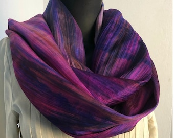 100% Pure Silk Scarf Ombre Scarf Mix of Purples and Red Long Silk Scarf Head Silk Scarf for Chemo Patient Valentine Gift for Her Hot Sale