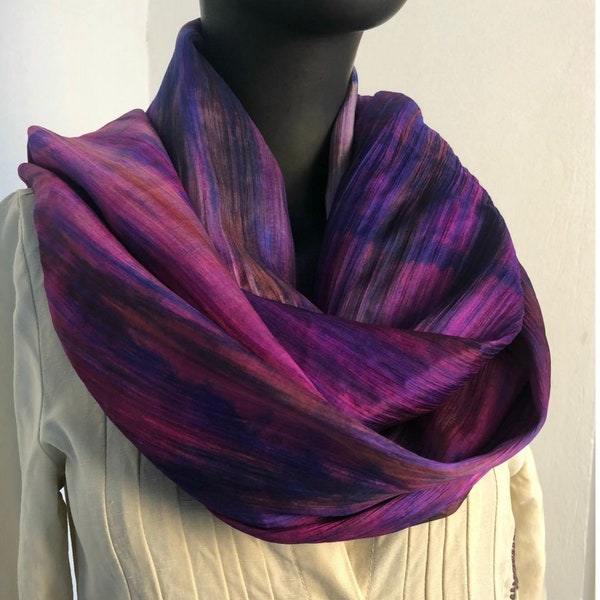 Foulard en soie 100 % pure, foulard ombré, mélange de violets et de rouge, foulard en soie longue tête, foulard en soie pour patiente chimio, cadeau Saint-Valentin pour elle, vente chaude