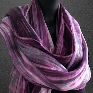 100% Pure Silk Scarf Birthday Gift for Her Long Scarf for Hair Loss Ombre Scarf Mix of Gray, Black and Purples Mother&#39;s Day Gift for Grandma