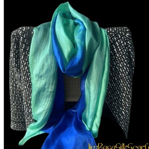 Handmade Ombre Silk Scarf Mint Green Cobalt Blue Boho Wrap Neck Silk Scarf Hair Silk Scarf Halloween Gift for Women Multicolorful Shawl Gift